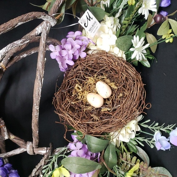 Melrose International NWT Woven Twig with Florals and Nest Door/Wall Han… - Picture 3 of 6